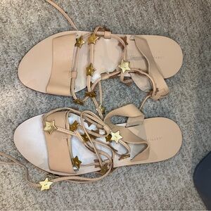 Loeffler Randall Beige Sandals with Gold Stars